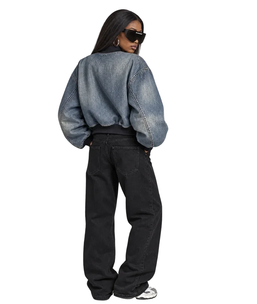 Balenciaga Women’s Distressed Denim Bomber Jacket