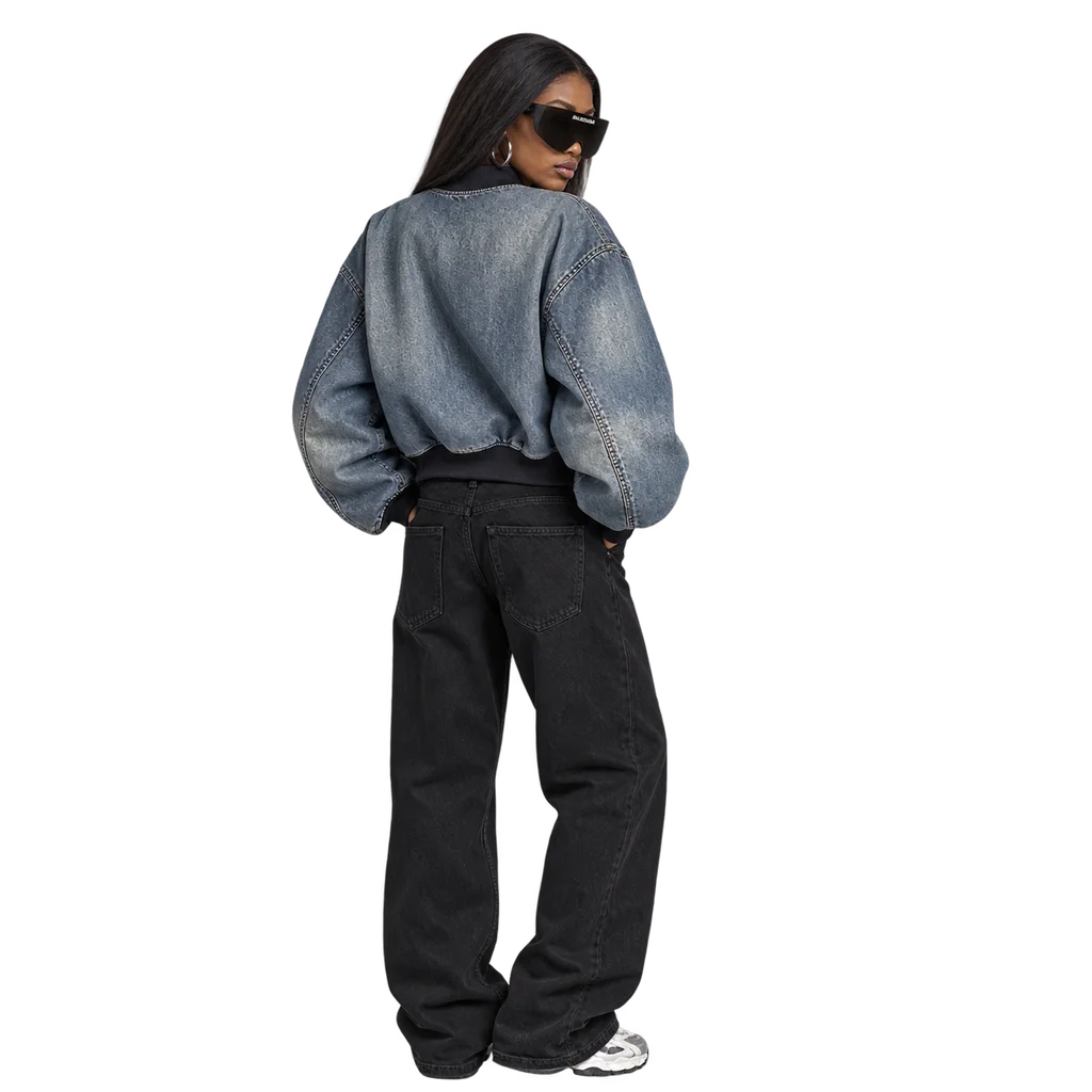 Balenciaga Women’s Distressed Denim Bomber Jacket