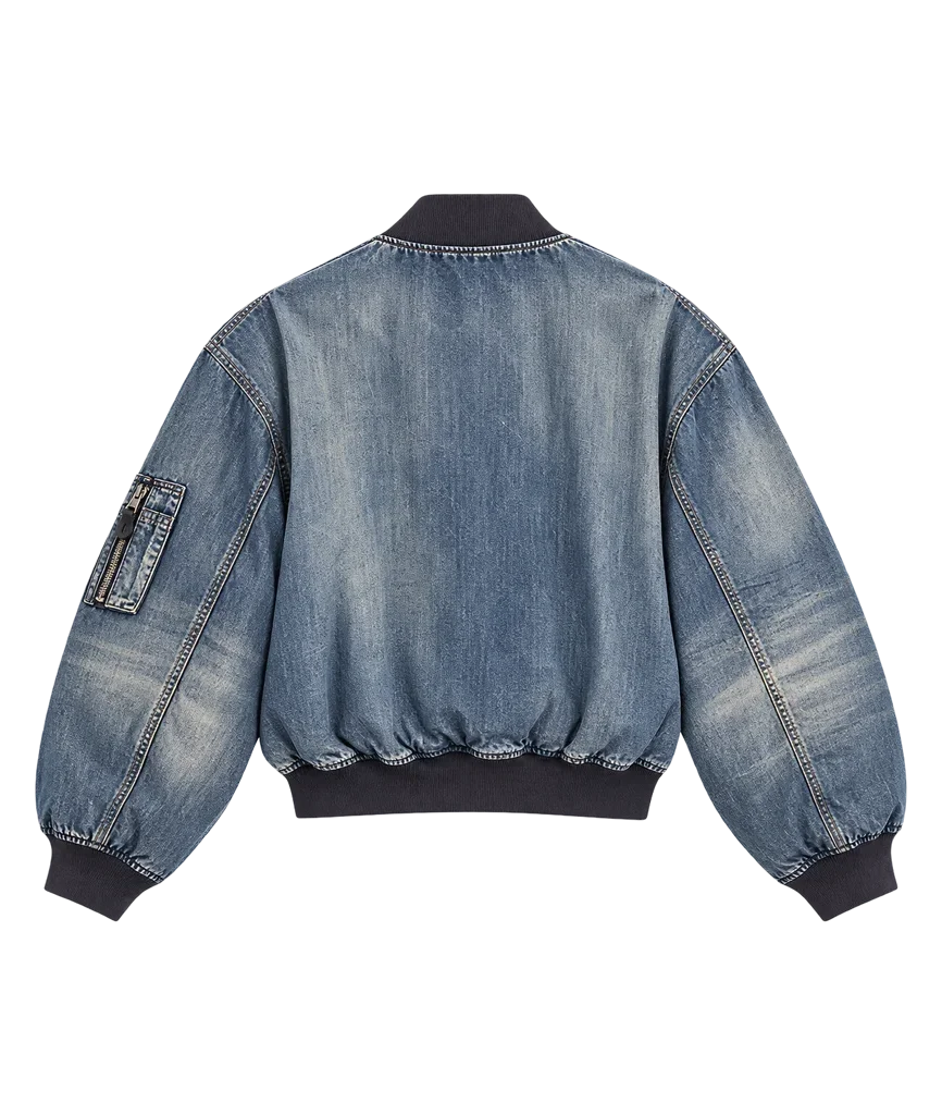 Balenciaga Women’s Distressed Denim Bomber Jacket
