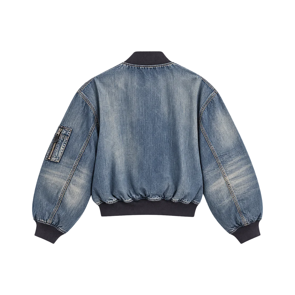 Balenciaga Women’s Distressed Denim Bomber Jacket