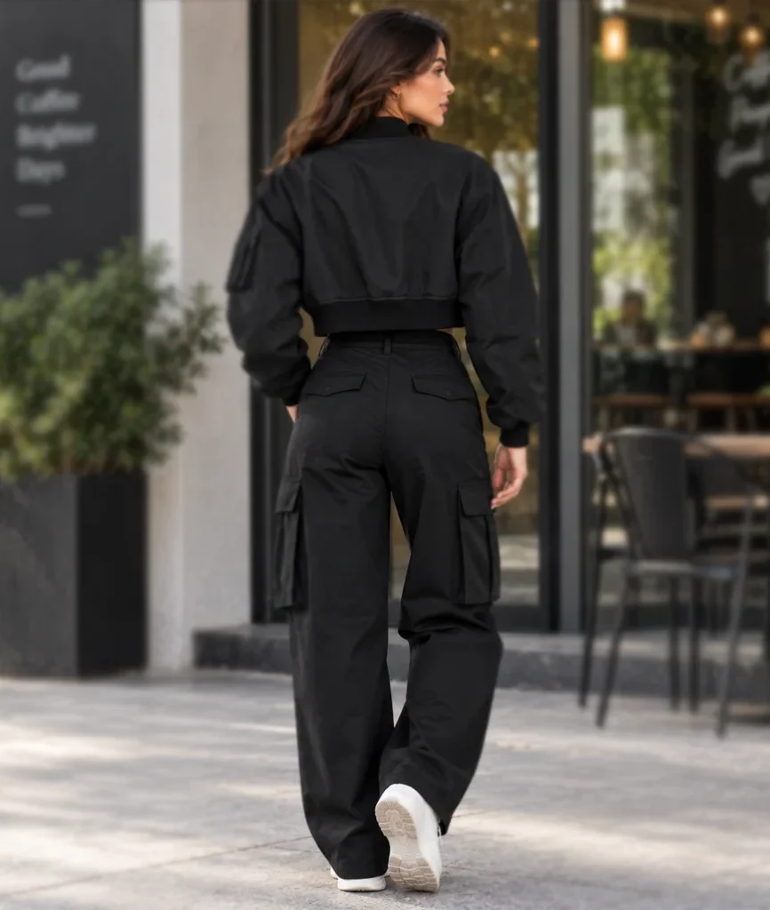 Balenciaga Women’s Cropped Bomber Jacket in Black