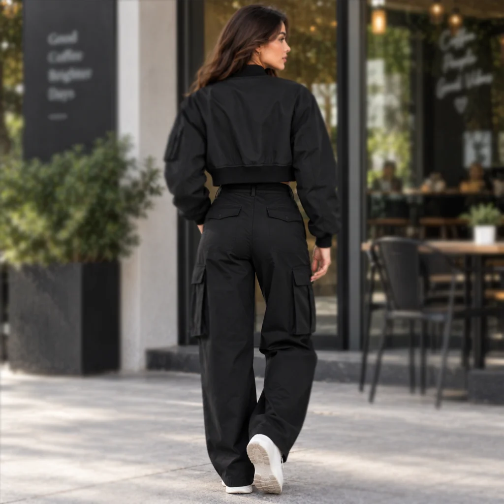 Balenciaga Women’s Cropped Bomber Jacket in Black