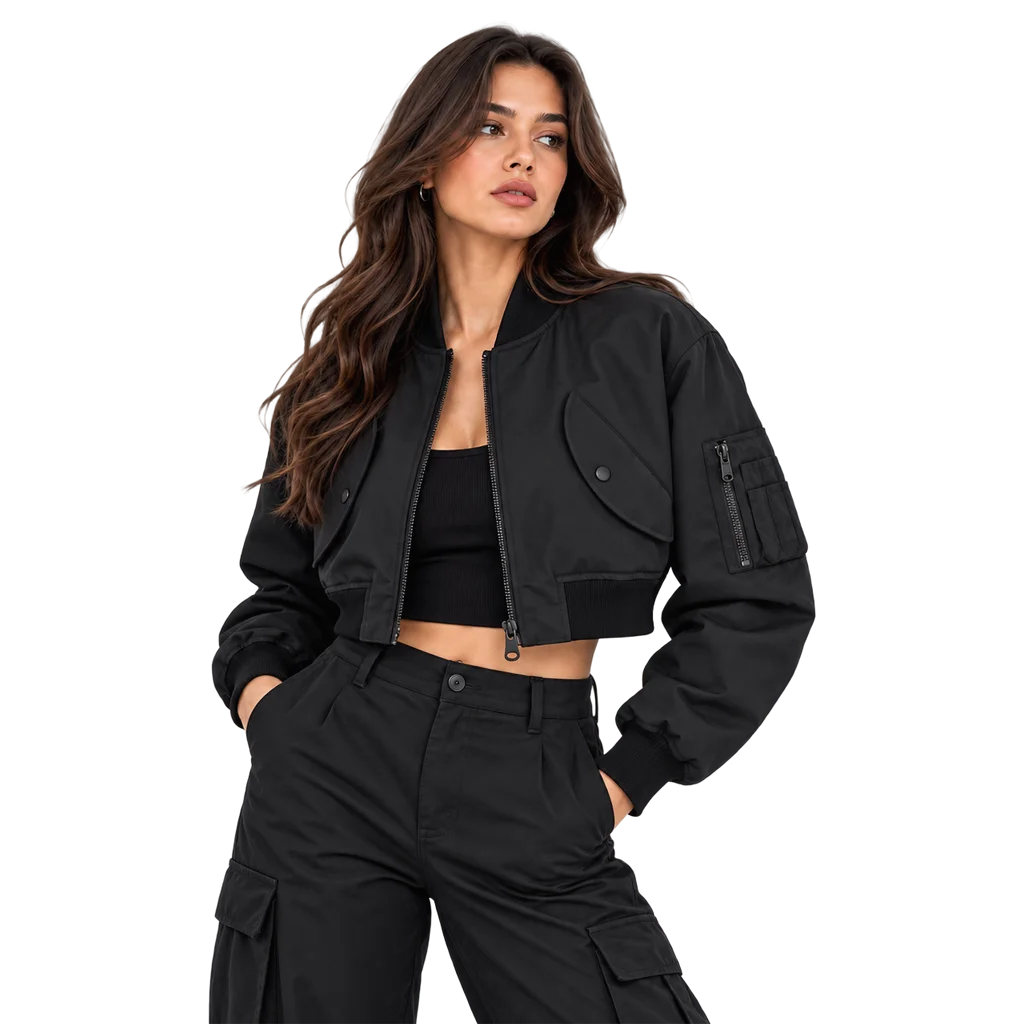 Balenciaga Women’s Cropped Bomber Jacket in Black
