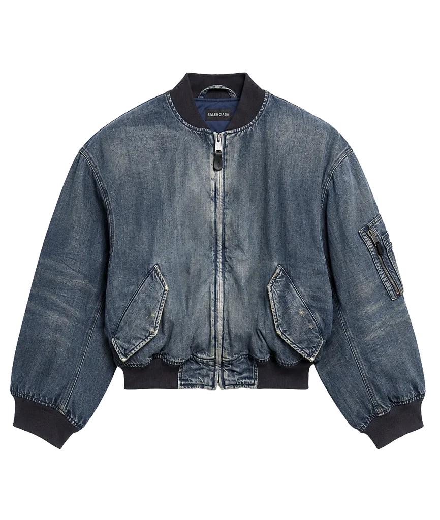 Balenciaga Women’s Distressed Denim Bomber Jacket