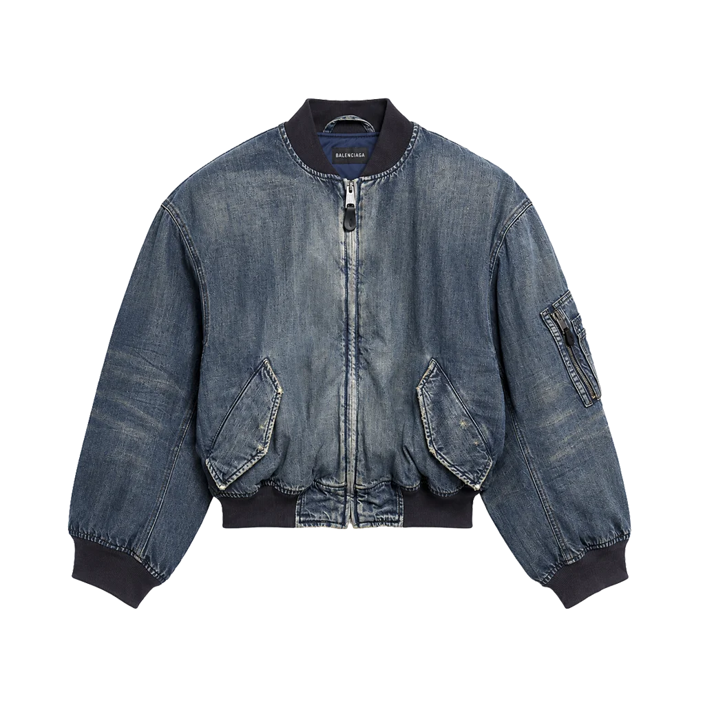 Balenciaga Women’s Distressed Denim Bomber Jacket