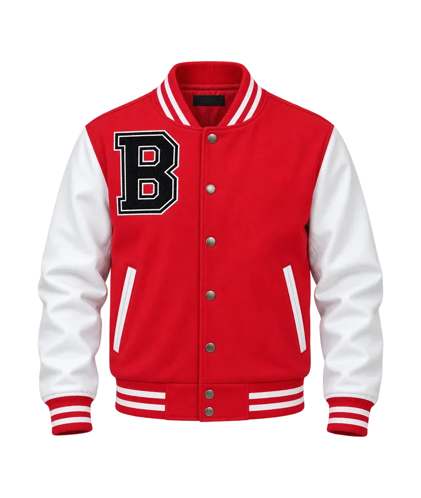 Women’s Red & White B Patch Varsity Jacket