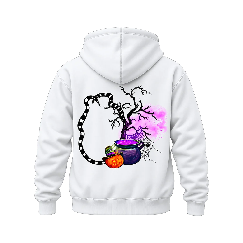 Beetlejuice Cauldron Pumpkin Dual-Print White Hoodie