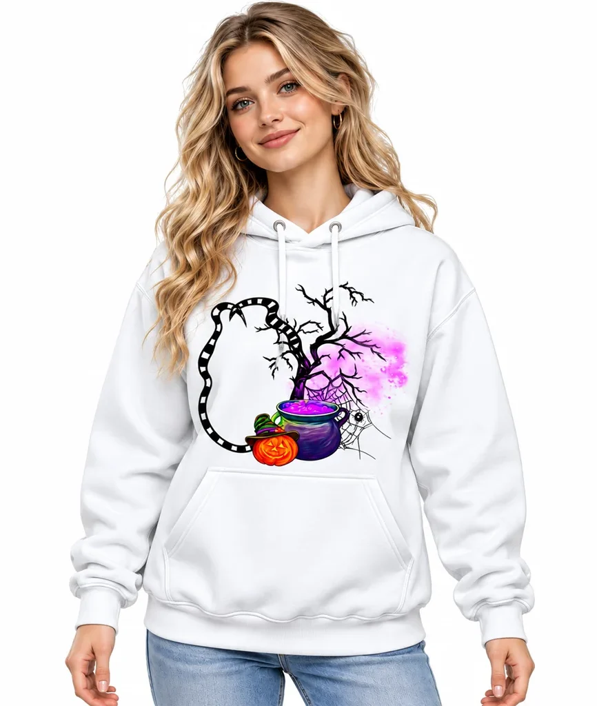 Beetlejuice Cauldron Pumpkin White Hoodie