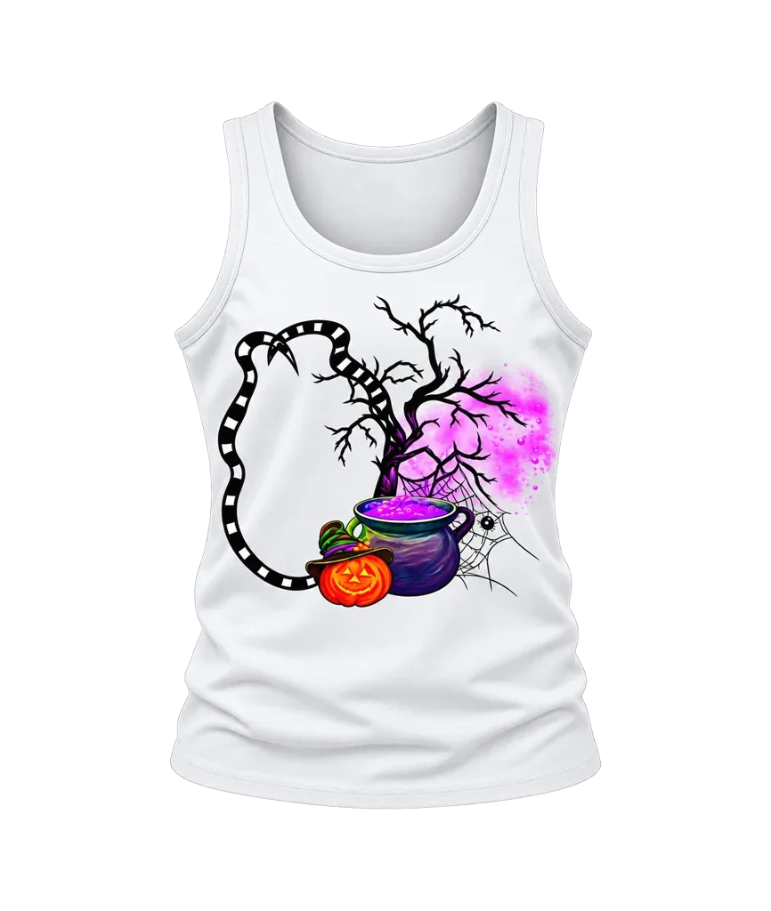 Beetlejuice Cauldron Pumpkin White Tank Top