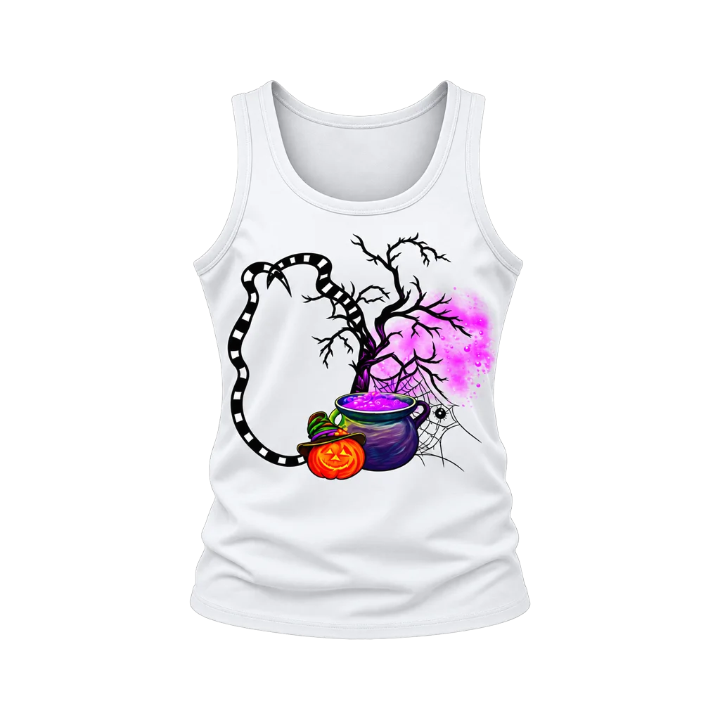 Beetlejuice Cauldron Pumpkin White Tank Top