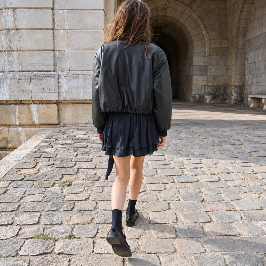 Women’s Genuine Cowhide Cropped Bomber Jacket