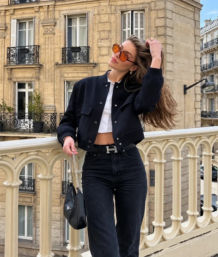 Women’s Long-Sleeve Black Cropped Jacket