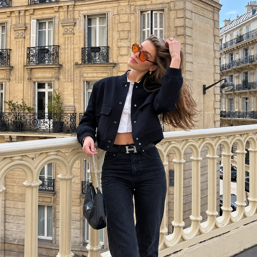 Women’s Long-Sleeve Black Cropped Jacket