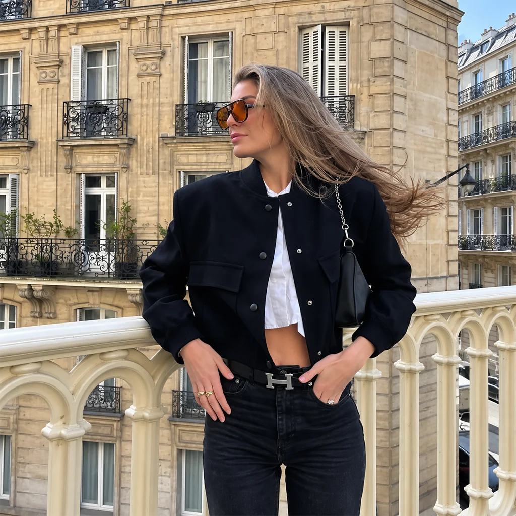 Women’s Long-Sleeve Black Cropped Jacket