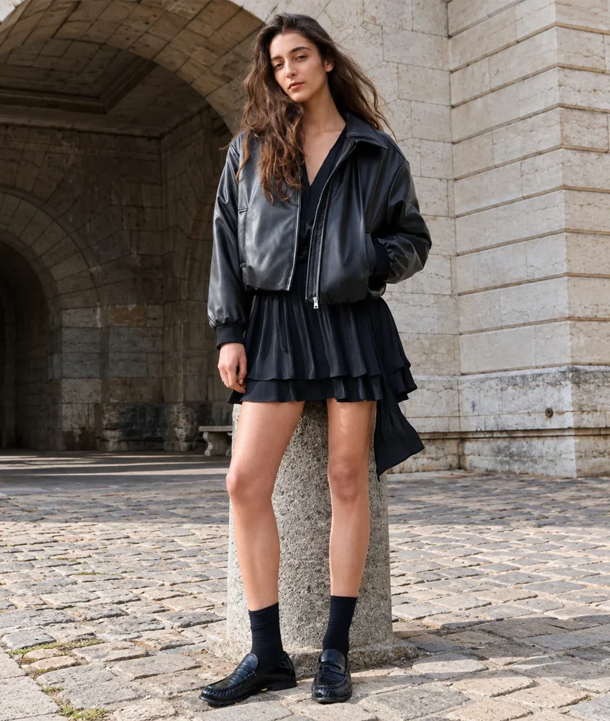 Women’s Genuine Cowhide Cropped Bomber Jacket