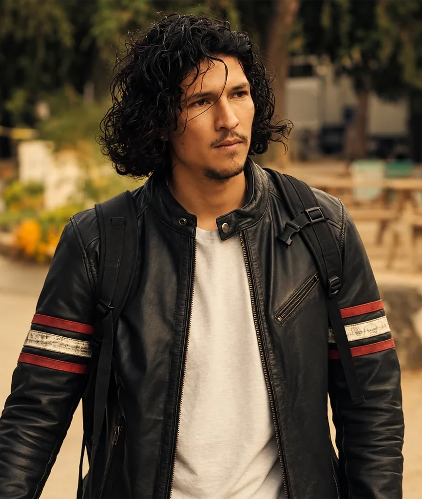 Danny Ramirez Black Mirror Season 6 Striped Leather Moto Jacket