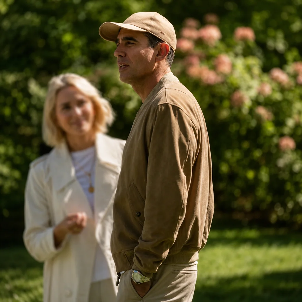 The Watcher Dean Brannock Beige Suede Bomber Jacket