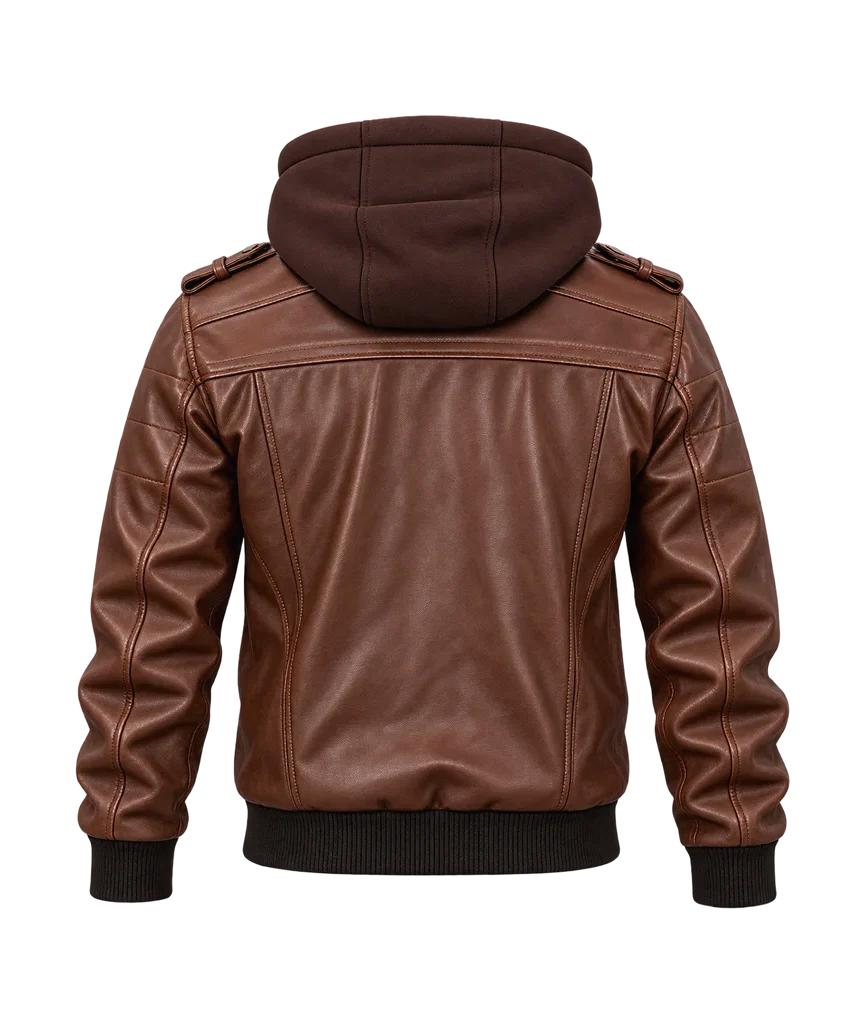 Edinburgh Men’s Leather Bomber Jacket with Removable Hood