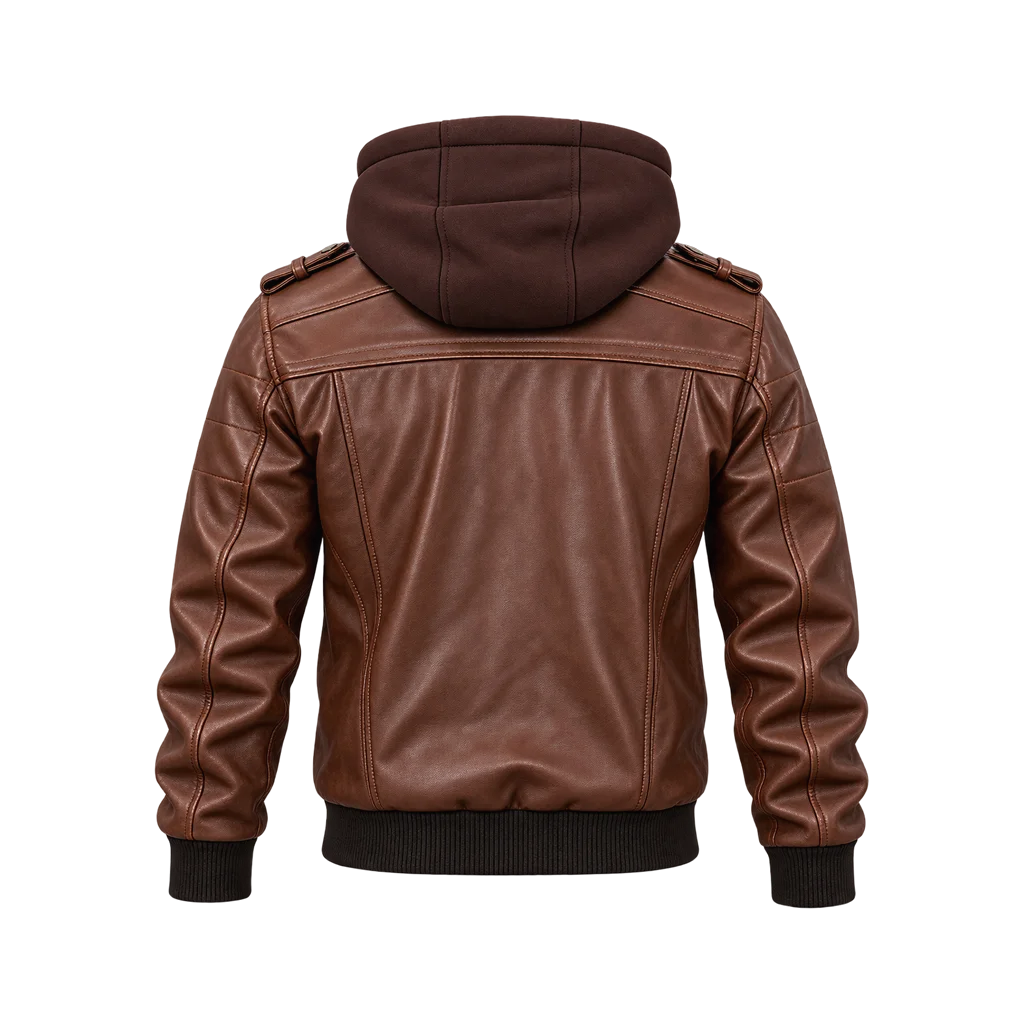 Edinburgh Men’s Leather Bomber Jacket with Removable Hood