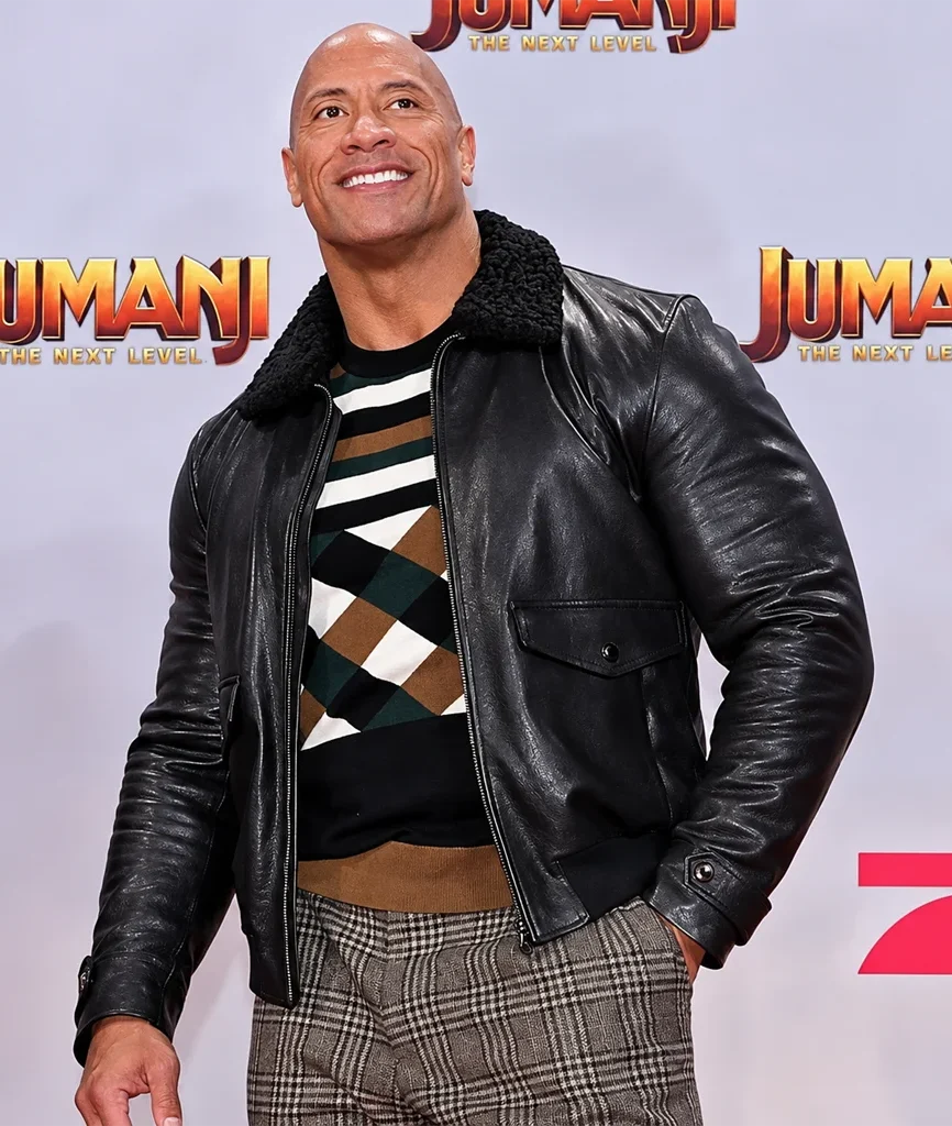 Dwayne Johnson Jumanji The Next Level Black Leather Jacket
