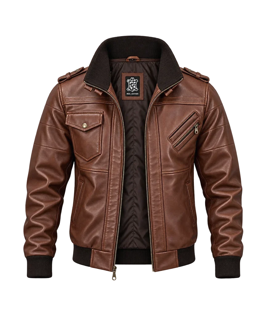 Edinburgh Men’s Leather Bomber Jacket with Removable Hood