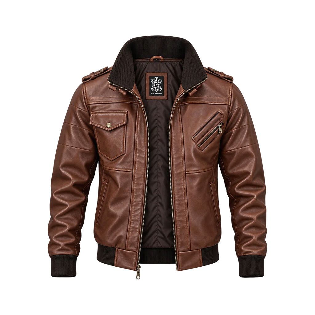 Edinburgh Men’s Leather Bomber Jacket with Removable Hood
