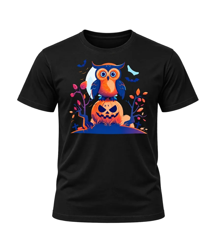 Halloween Owl Graphic Black T-Shirt