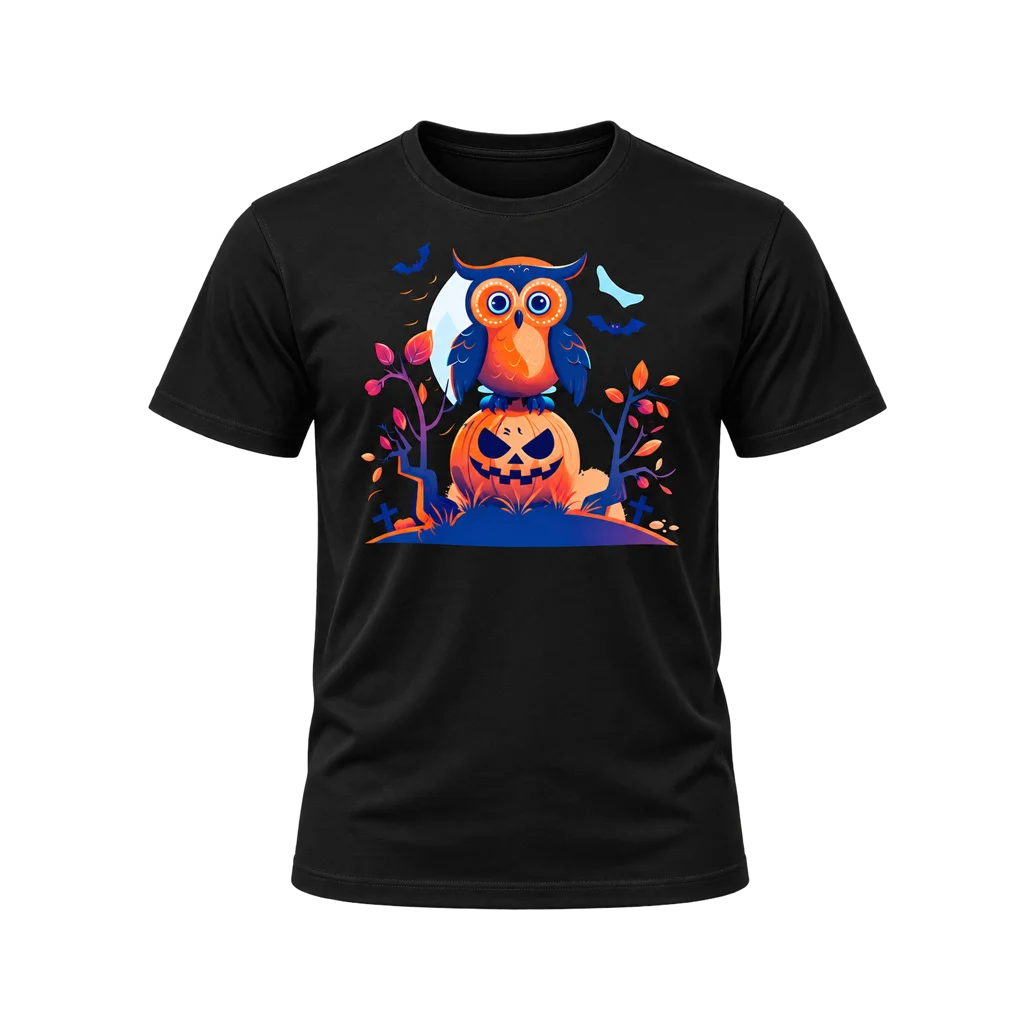 Halloween Owl Graphic Black T-Shirt