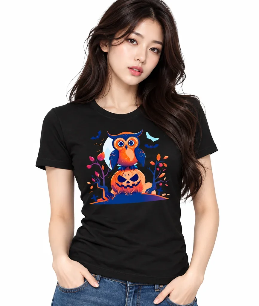 Halloween Owl Graphic Black T-Shirt