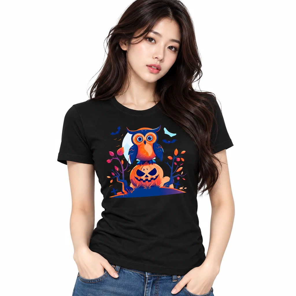 Halloween Owl Graphic Black T-Shirt