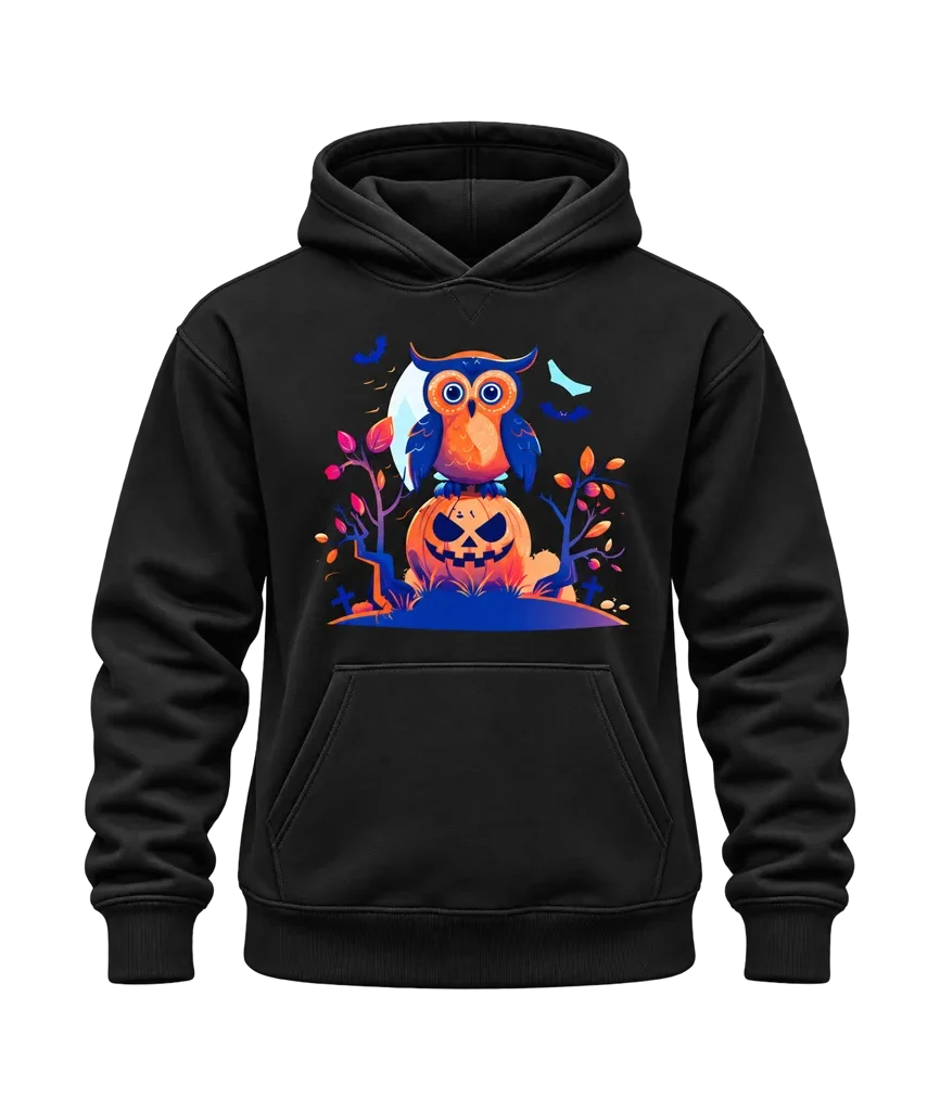 Halloween Owl Graphic Black Hoodie
