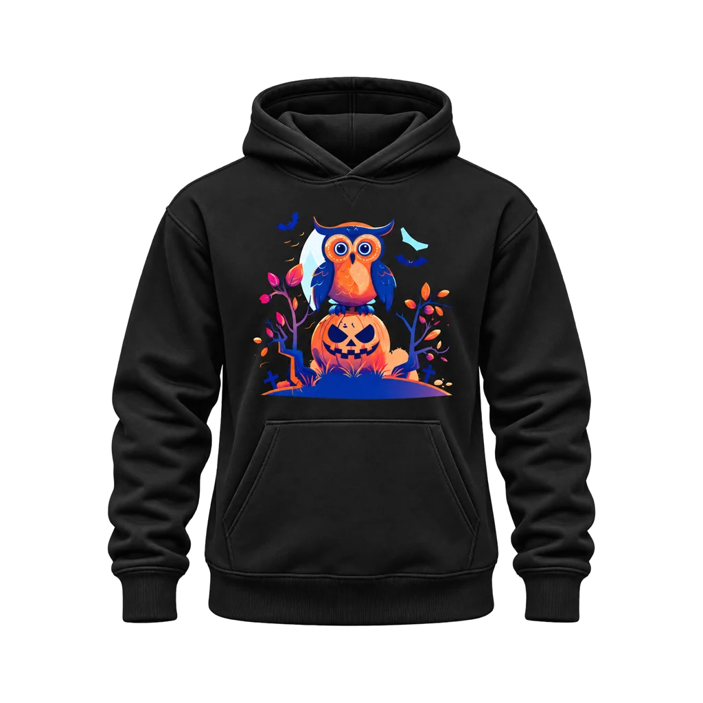 Halloween Owl Graphic Black Hoodie