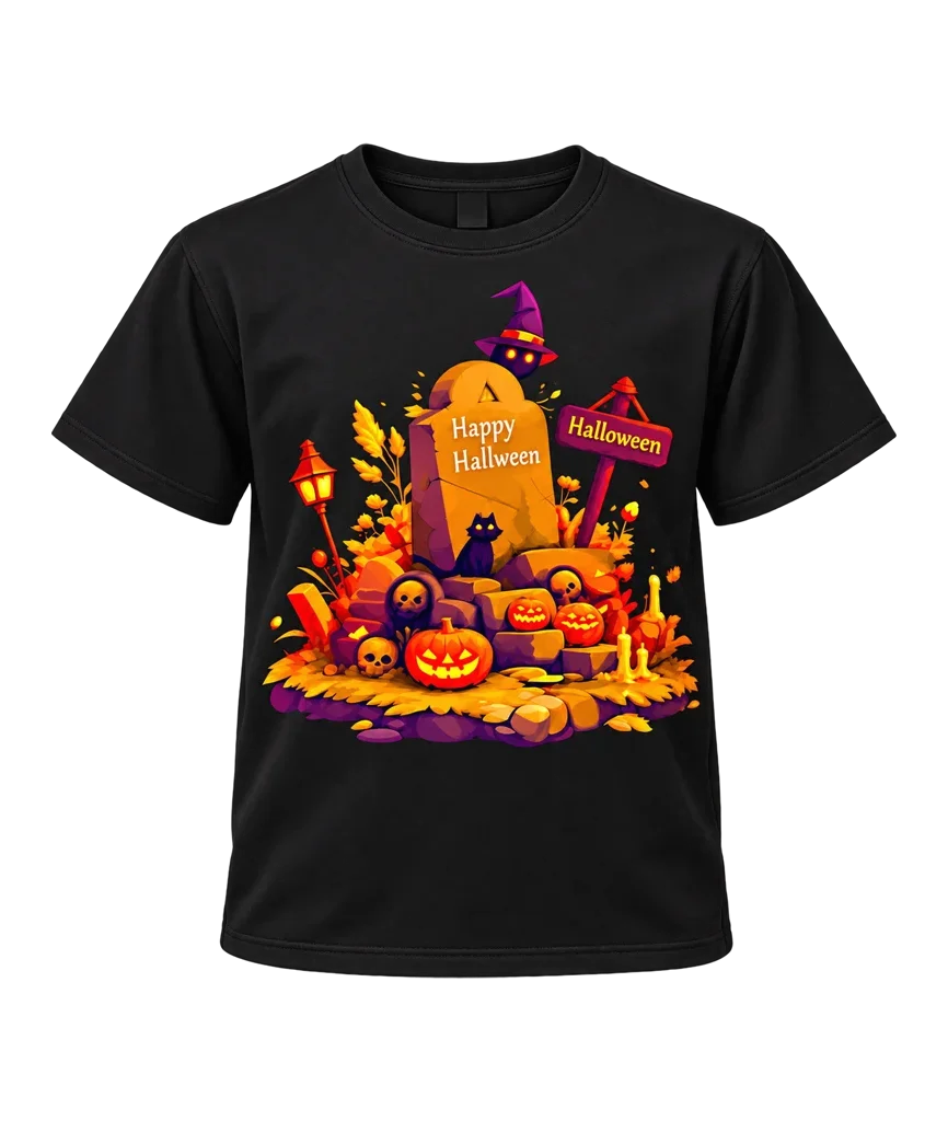 Coraline Happy Halloween Graveyard Black T-Shirt