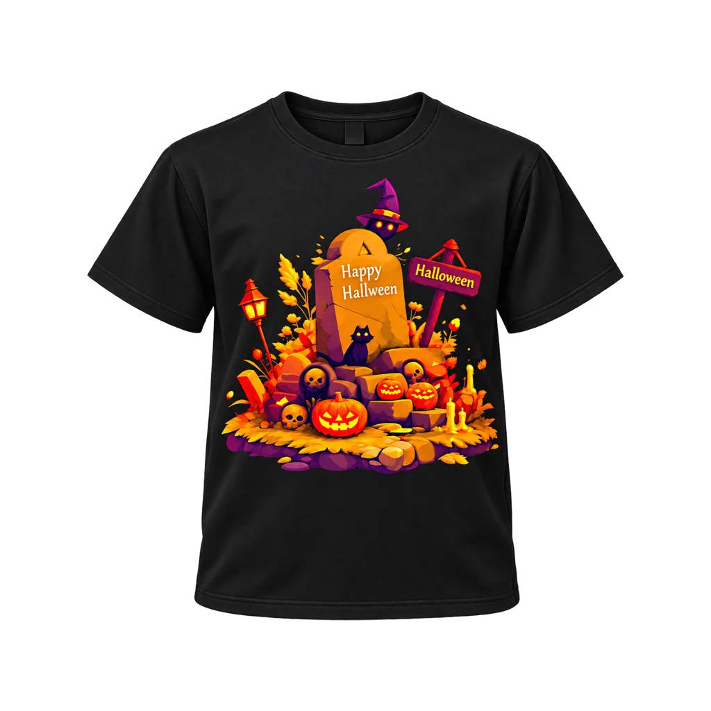 Coraline Happy Halloween Graveyard Black T-Shirt