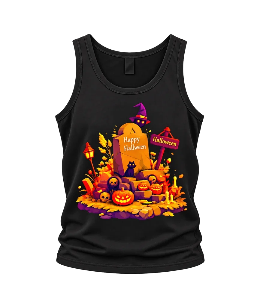 Coraline Happy Halloween Graveyard Black Tank Top