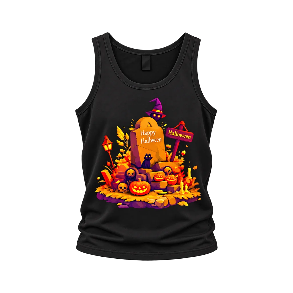 Coraline Happy Halloween Graveyard Black Tank Top