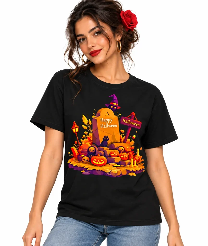 Coraline Happy Halloween Graveyard Black T-Shirt