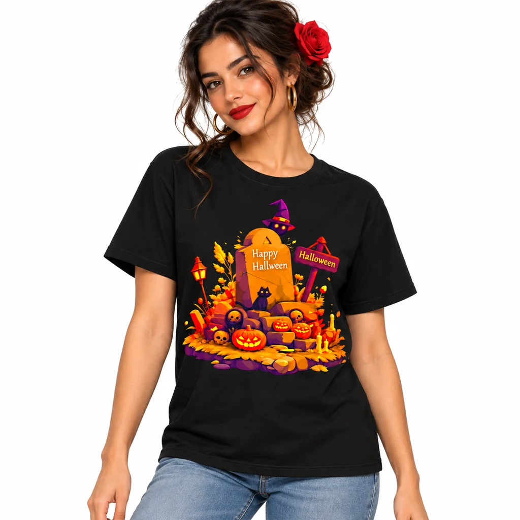 Coraline Happy Halloween Graveyard Black T-Shirt