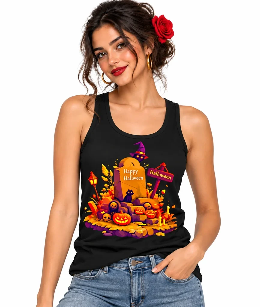 Coraline Happy Halloween Graveyard Black Tank Top