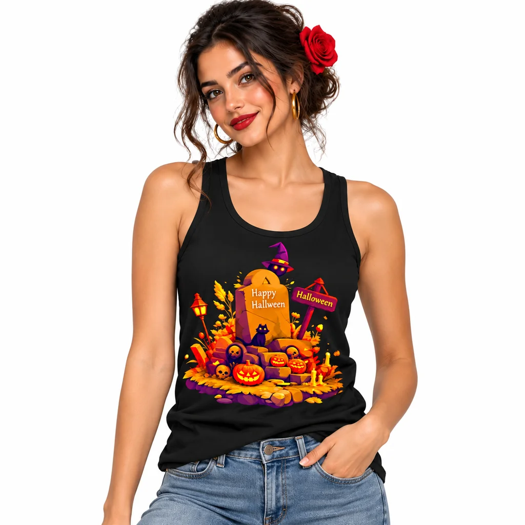 Coraline Happy Halloween Graveyard Black Tank Top