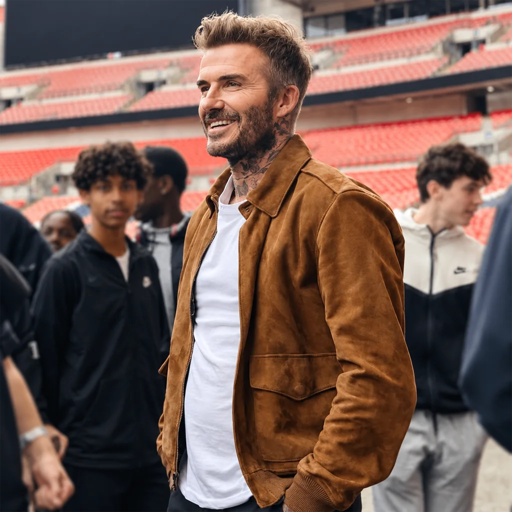 David Beckham Save Our Squad Brown Suede Jacket