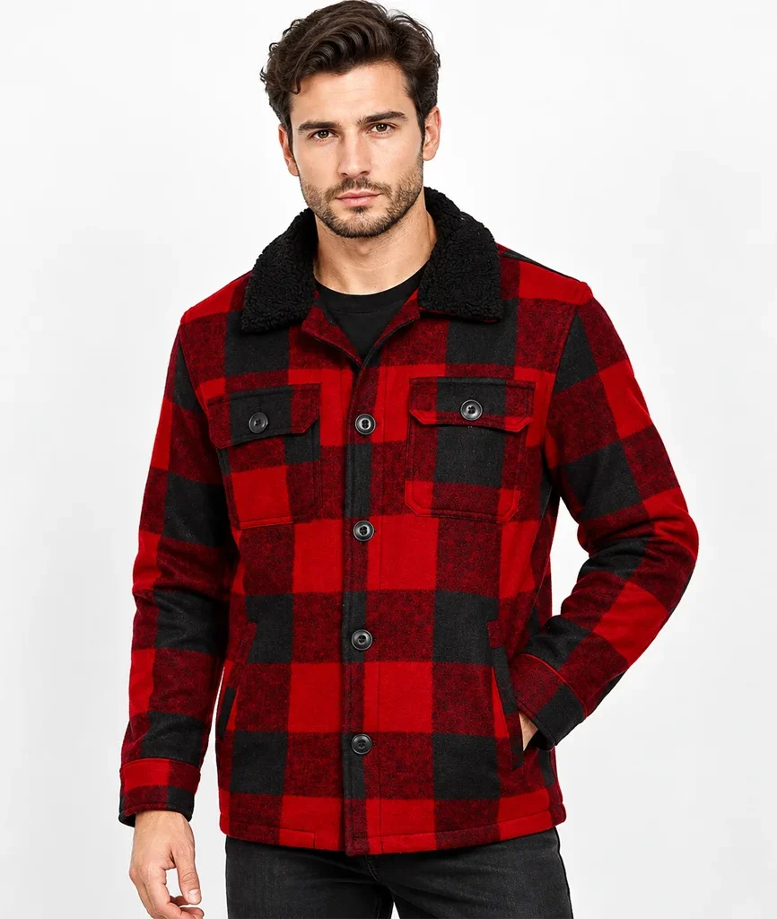 Christmas with the Campbells Justin Long Red Plaid Wool Jacket