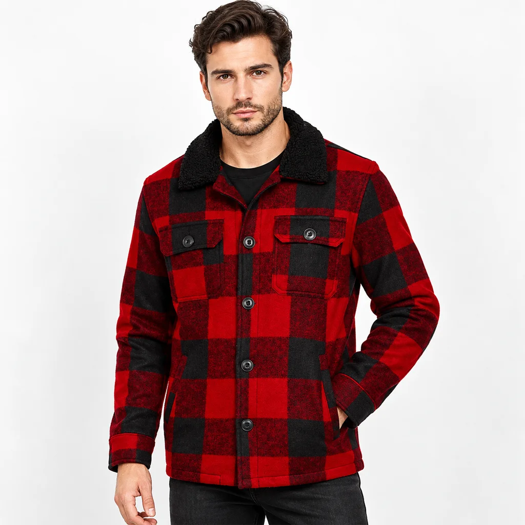 Christmas with the Campbells Justin Long Red Plaid Wool Jacket