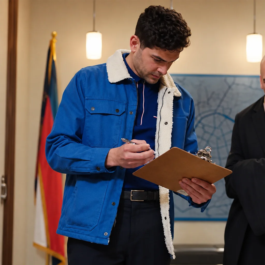 Derek Spade Hudson & Rex Daniel Maslany Blue Shearling Jacket