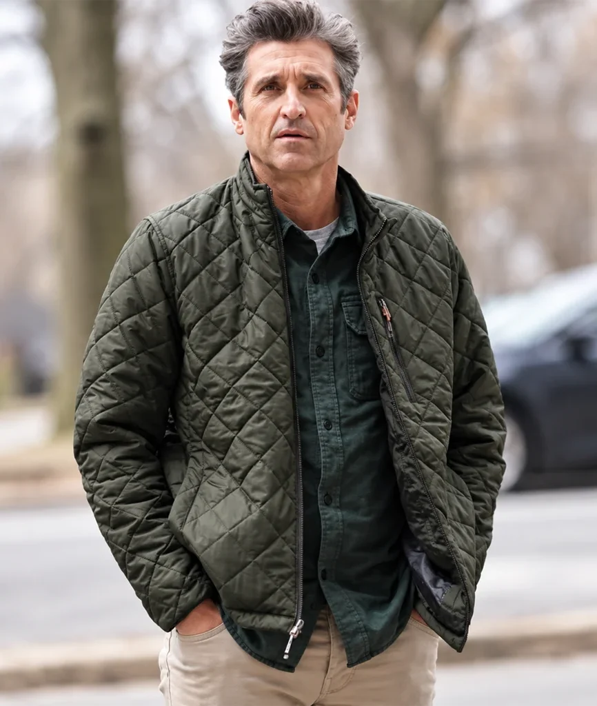 Patrick Dempsey Disenchanted Olive Quilted Jacket