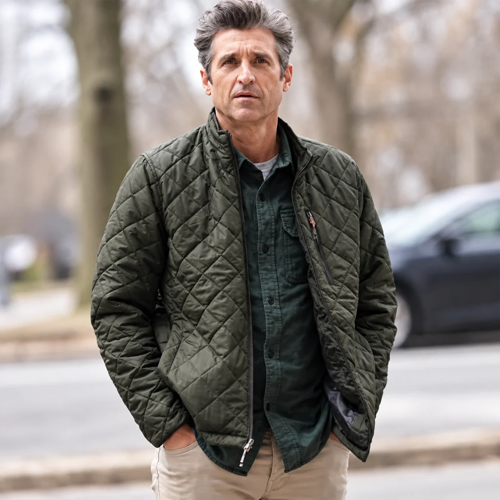 Patrick Dempsey Disenchanted Olive Quilted Jacket