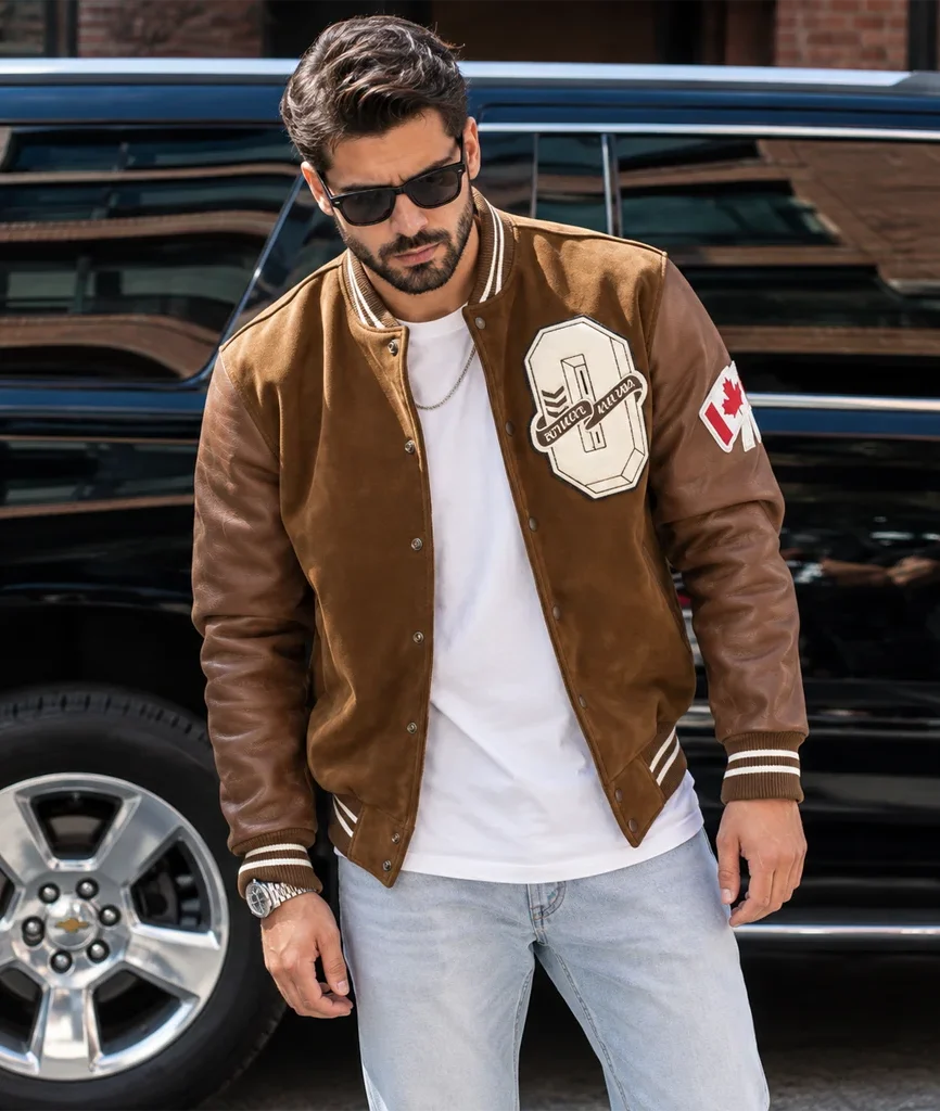 Drake Brown Suede Leather Varsity Style Letterman Jacket