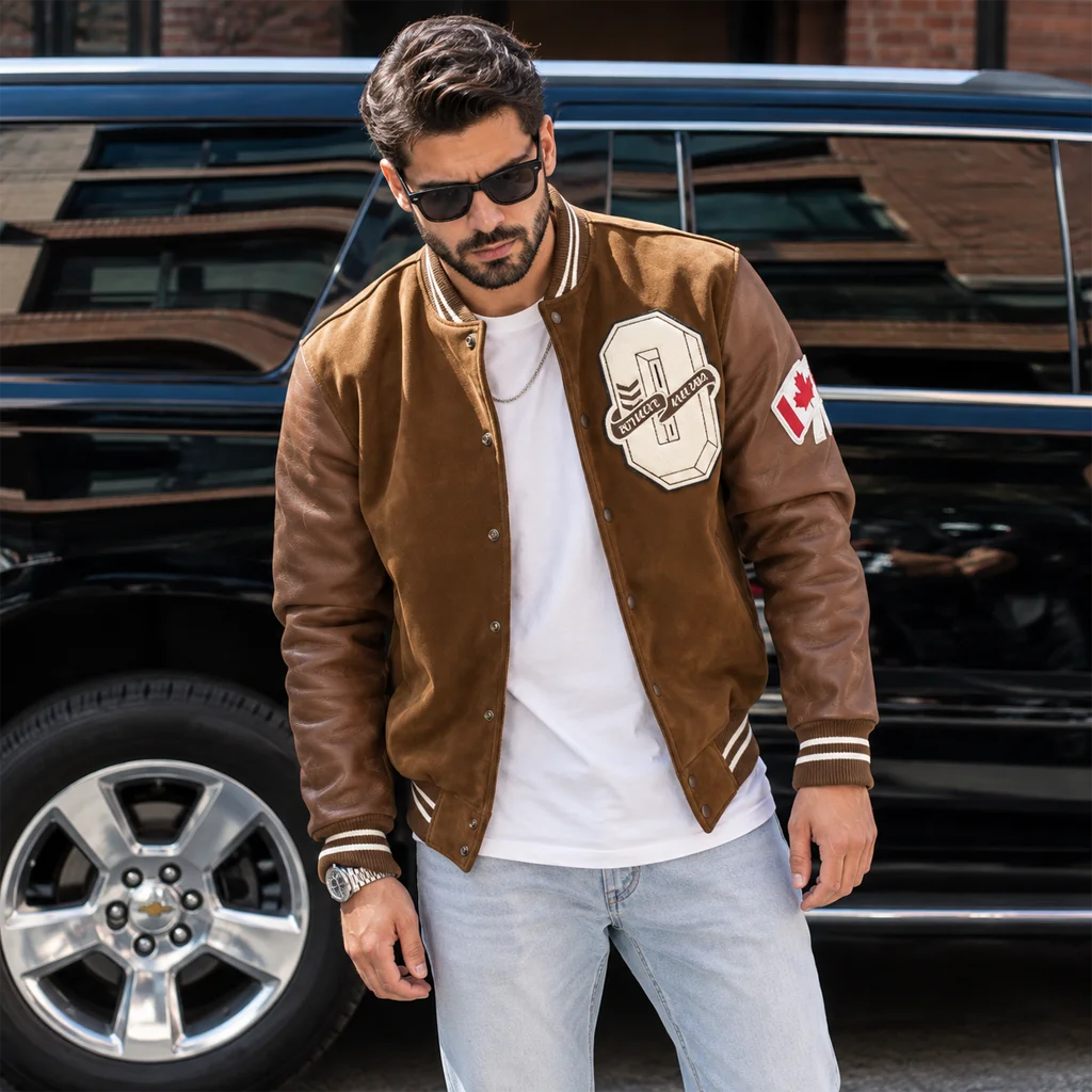 Drake Brown Suede Leather Varsity Style Letterman Jacket
