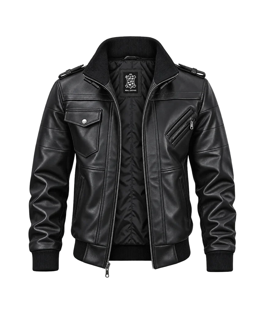 Edinburgh Men’s Leather Bomber Jacket with Removable Hood