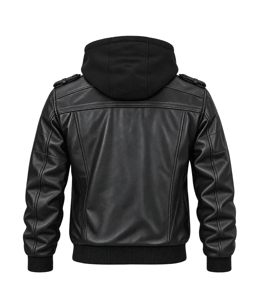 Edinburgh Men’s Leather Bomber Jacket with Removable Hood